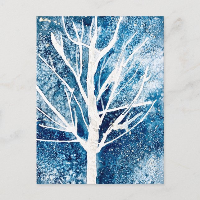 Postal Navidades del árbol de abedul blanco de invierno (Anverso)