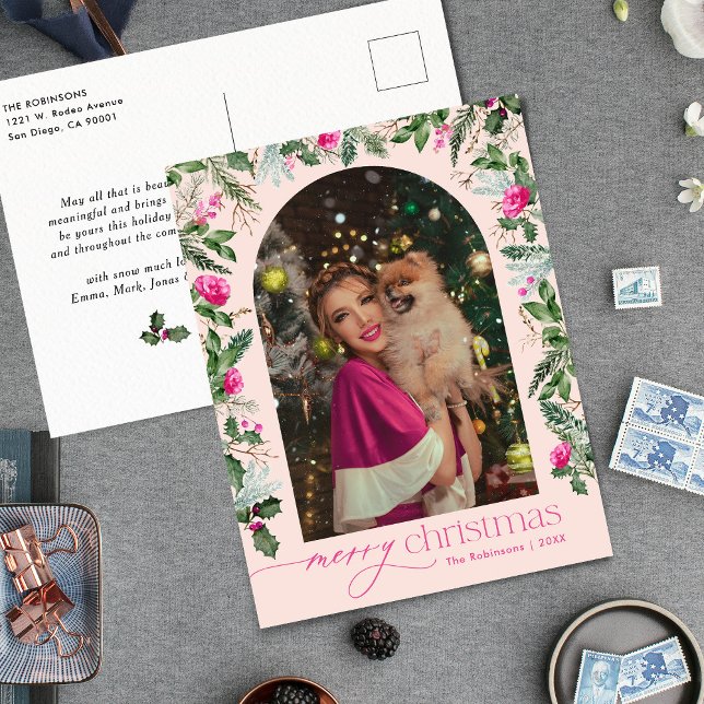 Postal Navidades del Arco de Verdor Rosado de Rubor fotof (Subido por el creador)