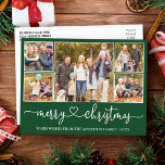 Postal Navidades del corazón de caligrafía 5 festividades<br><div class="desc">Caligrafía moderna Corazón guión Feliz Navidad 5 Foto postal de vacaciones - Verde</div>
