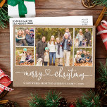 Postal Navidades del corazón de caligrafía Kraft 5 Festiv<br><div class="desc">Caligrafía moderna Corazón guión Feliz Navidad Kraft 5 Foto postal de vacaciones</div>