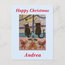 Postal Navidades del gato negro