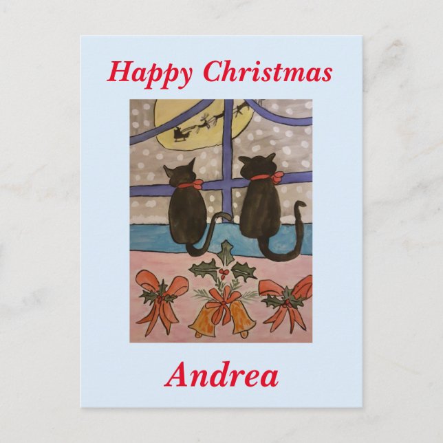 Postal Navidades del gato negro (Anverso)