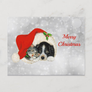 Postal Navidades del gato Santa Cap Cute Dog
