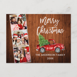Postal Navidades del guión del pincel Red Truck Wood 3 Fo
