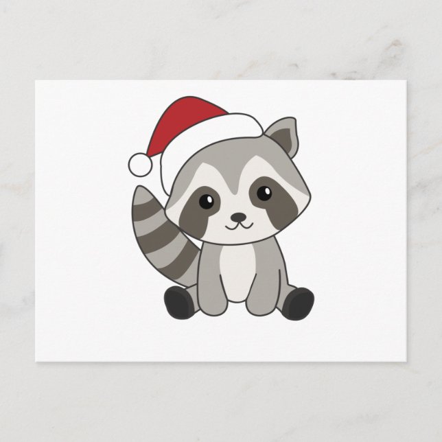 Postal Navidades del mapache Nieve Raccoons de invierno (Anverso)