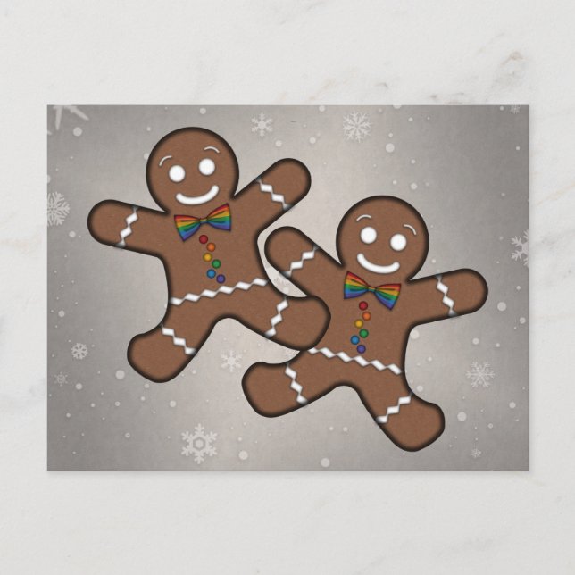 Postal Navidades del Orgullo Gay Gingerbread Pareja Hombr (Anverso)