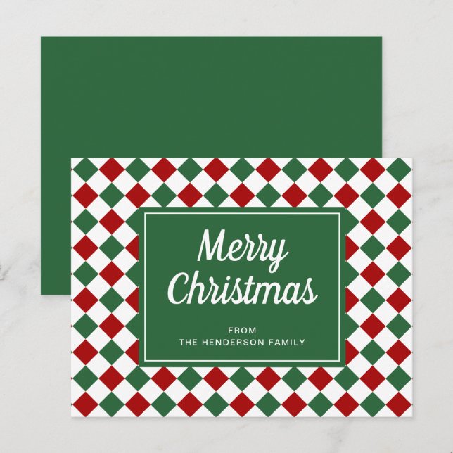 Postal Navidades del patrón de chequeos verdes rojos clás (Anverso / Reverso)