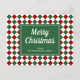 Postal Navidades del patrón de chequeos verdes rojos clás