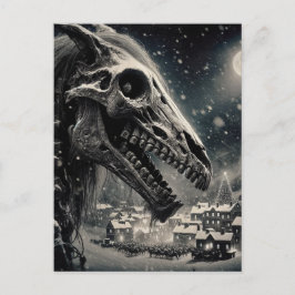Postal Navidades del Skeleton Mari Lwyd de color negro y 