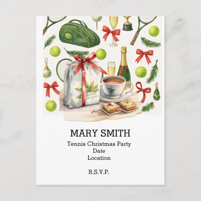 Postal NAVIDADES del TENNIS Fiesta con pelota y raqueta (Anverso)
