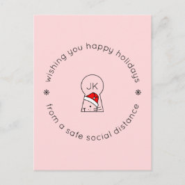 Postal Navidades Distancia social Cute Gracioso Gato Mono