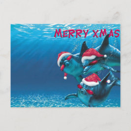Postal Navidades divertidos de Dolphin Santa Hat