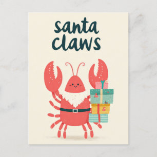 Postal Navidades divertidos de Santa Claws Lobster Punny