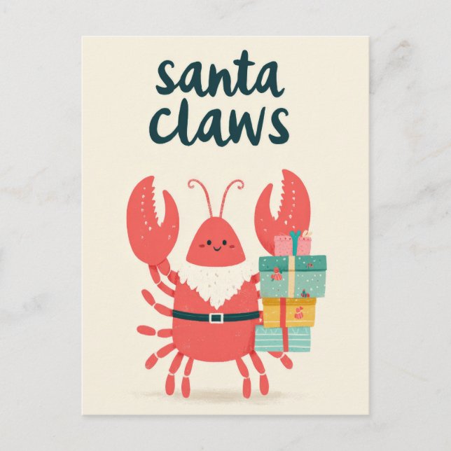 Postal Navidades divertidos de Santa Claws Lobster Punny (Anverso)