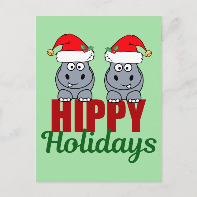 Postal Navidades divertidos Hippo Pun Cute vacaciones ver (Anverso)
