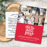 Postal Navidades divertidos Personalizado de fotografía f<br><div class="desc">Una tarjeta postal con fotografía de fun navideña que muestra un tipo de caligrafía que dice "Esto también pasará" y la foto de tu familia.  Añada el saludo de su personalizado y los nombres de su familia.  Una tarjeta que seguramente traerá una sonrisa a amigos y familiares.</div>