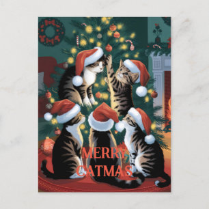 Postal Navidades divertidos se burlan de los gatos de épo