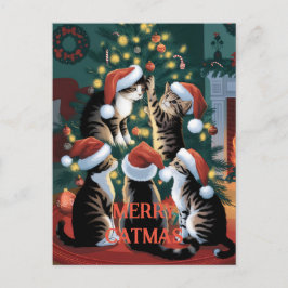 Postal Navidades divertidos se burlan de los gatos de épo