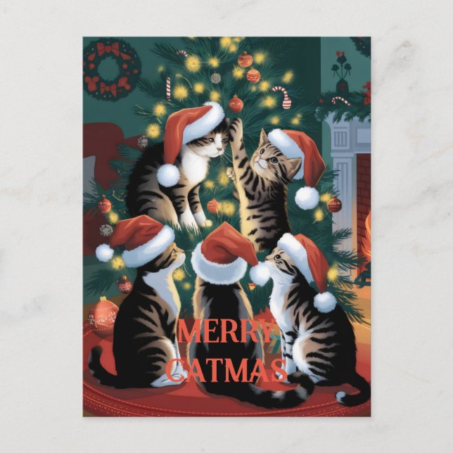 Postal Navidades divertidos se burlan de los gatos de épo (Anverso)