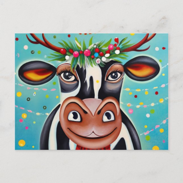 Postal Navidades divertidos Vaca (Anverso)
