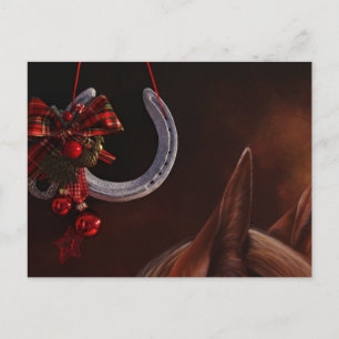 Postal Navidades ecuestres colgando foto de herradura