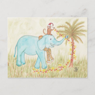 Postal Navidades elefantes y monos iluminados