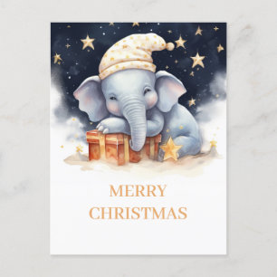 Postal Navidades Elephant Watercolor