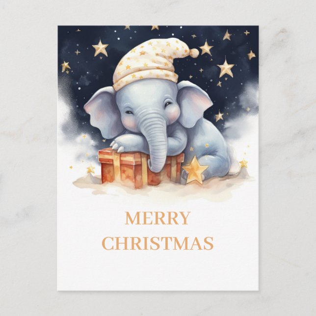Postal Navidades Elephant Watercolor (Anverso)