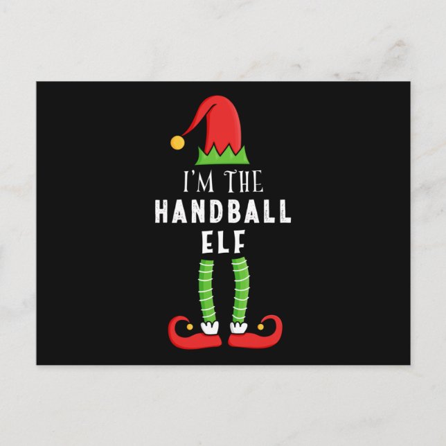 Postal Navidades Elf de balonmano que coinciden con regal (Anverso)