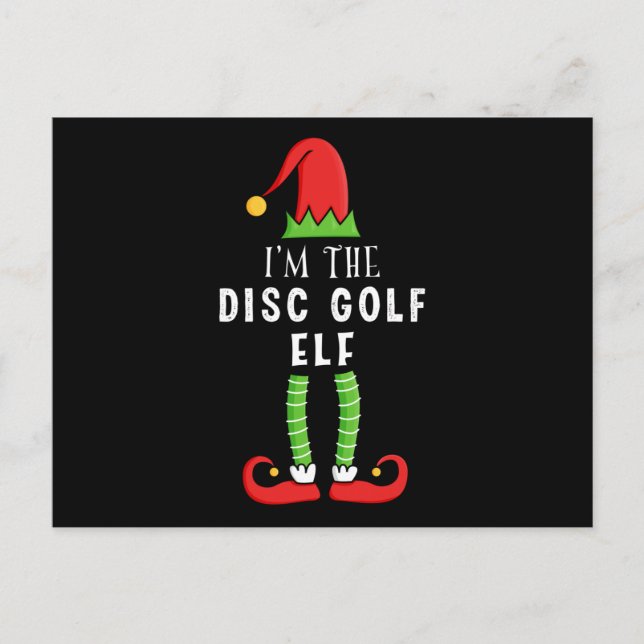 Postal Navidades Elf de golf en disco que coinciden con e (Anverso)