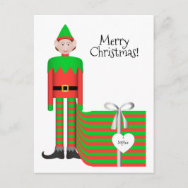 Postal Navidades Elf Postcard - Paquete de regalo a rayas
