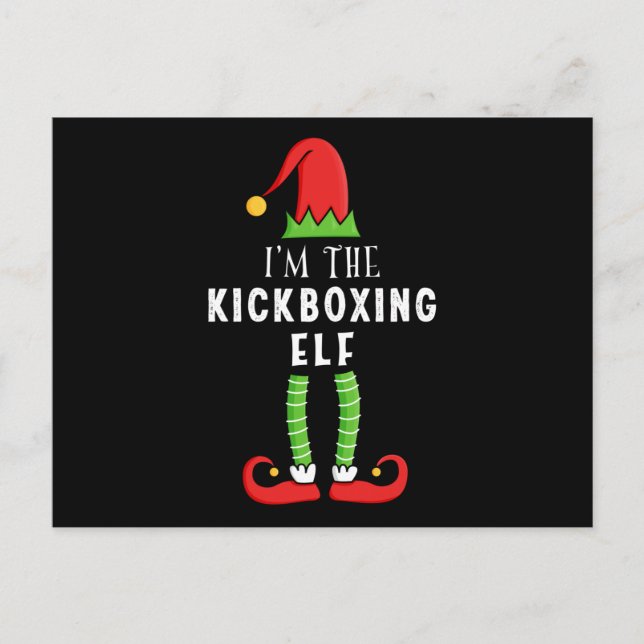 Postal Navidades elfos de Kickboxing en regalo familiar (Anverso)