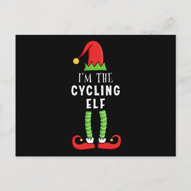 Postal Navidades elfos en bicicleta a juego regalo famili (Anverso)