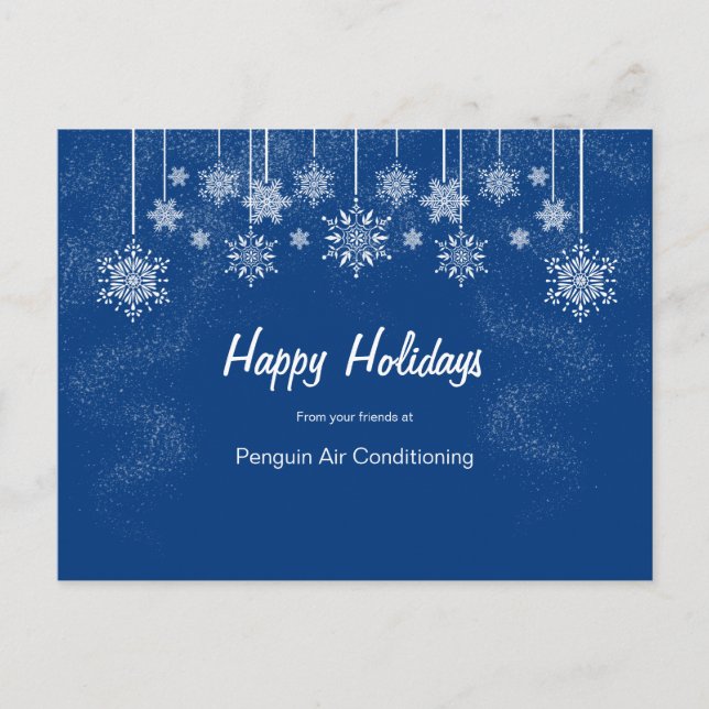 Postal Navidades empresariales en blanco y azul (Anverso)