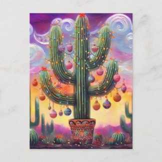 Postal Navidades en el desierto Saguaro Cactus al suroest