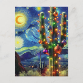 Postal Navidades en el desierto Saguaro Cactus al suroest