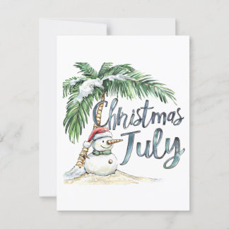 Postal Navidades en julio Beach Snowman y Palm Tree