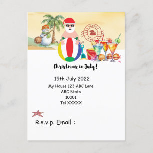Postal Navidades en julio con SANTA CLAUS en la playa