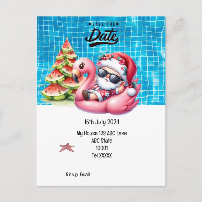 Postal Navidades en julio con SANTA CLAUS Guardar fecha (Anverso)