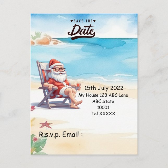 Postal Navidades en julio con SANTA CLAUS Guardar fecha (Anverso)