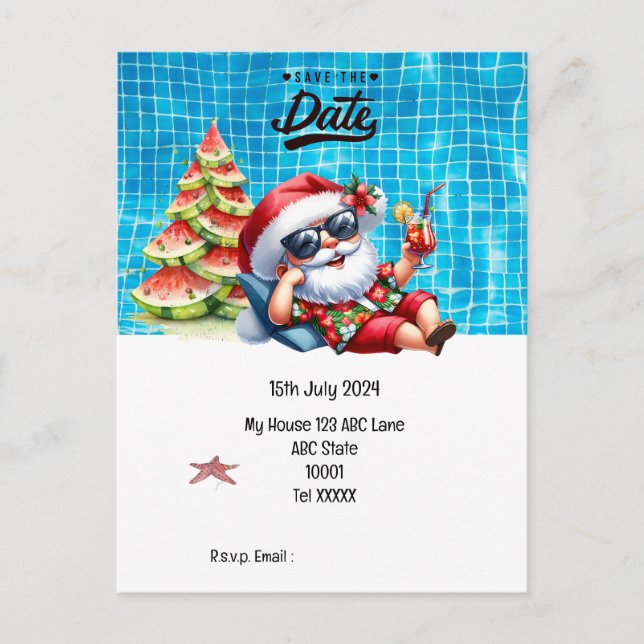 Postal Navidades en julio con SANTA CLAUS Guardar fecha (Anverso)