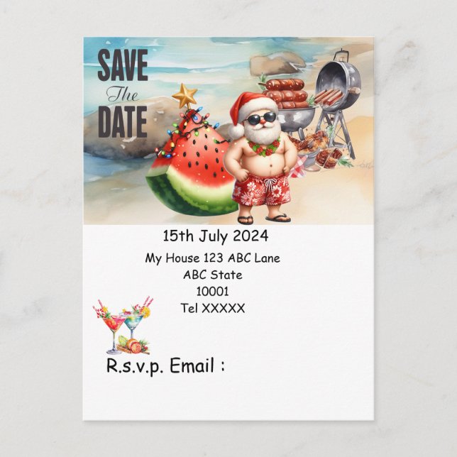 Postal Navidades en julio con SANTA CLAUS Guardar fecha (Anverso)