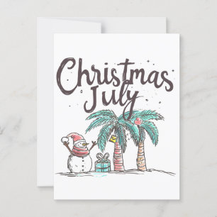 Postal Navidades en julio en verano de palmeras de nieve 