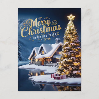 Postal Navidades encantados: Casa y árbol