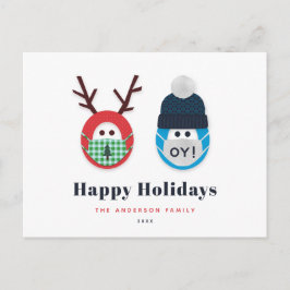 Postal Navidades enmascarados y vacaciones en Hanukkah