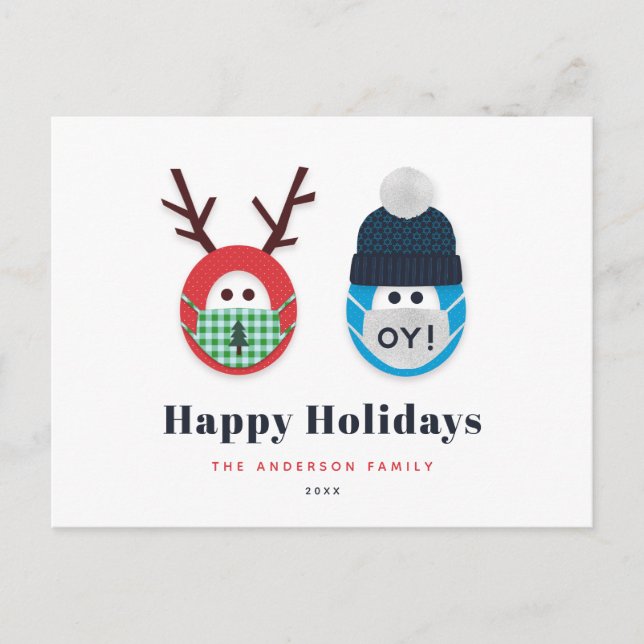 Postal Navidades enmascarados y vacaciones en Hanukkah (Anverso)