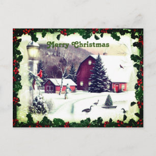 Postal Navidades escenas clásicas de nieve Saludos
