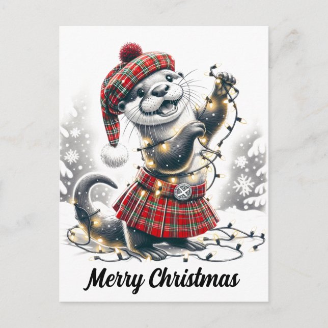 Postal Navidades escoceses Navidades Otter (Anverso)