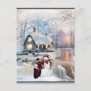 Postal Navidades escuchan la escena de invierno de Snowma