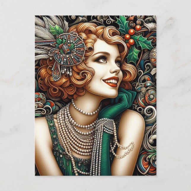 Postal Navidades espléndidos Vestido Verde Mujer (Anverso)